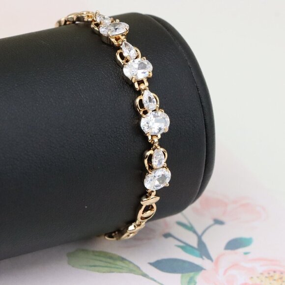 "Elegant Rose Gold Plated Bracelet with Oval and Teardrop Stones, XPBL0908 - Picture 9 of 12